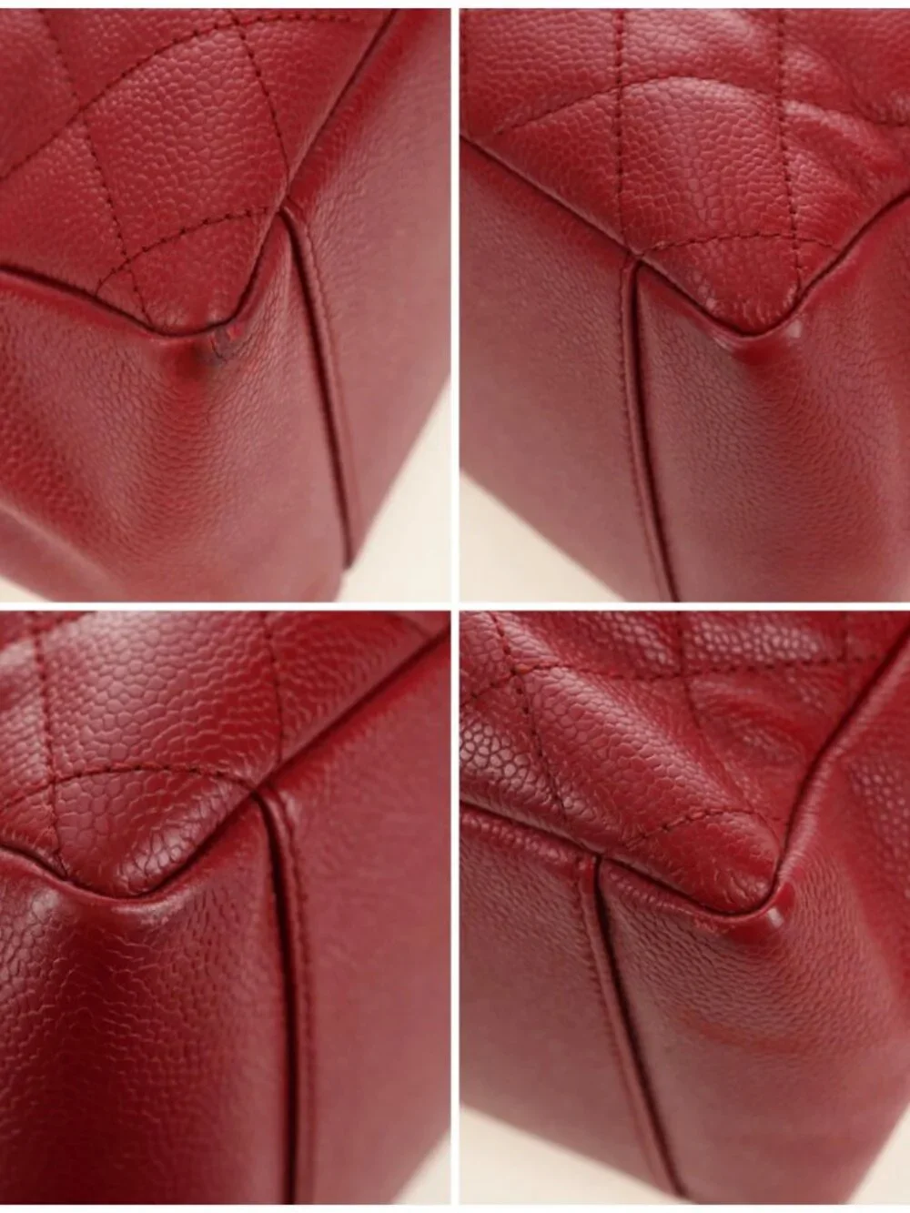 CHANEL GST Matelasse Chain Tote Bag Grained Calf Skin Red Silver CC Auth ep1...